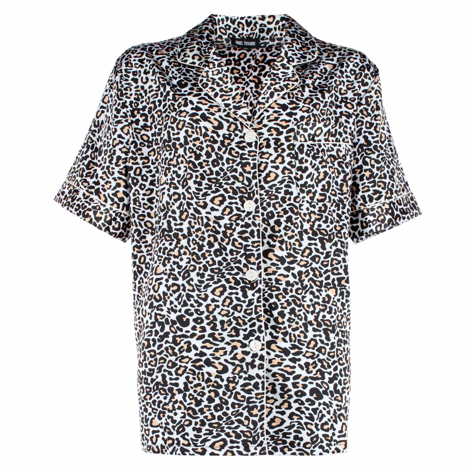 CTM® Women's Plus Size Satin Leopard Print Pajama Set - Beige