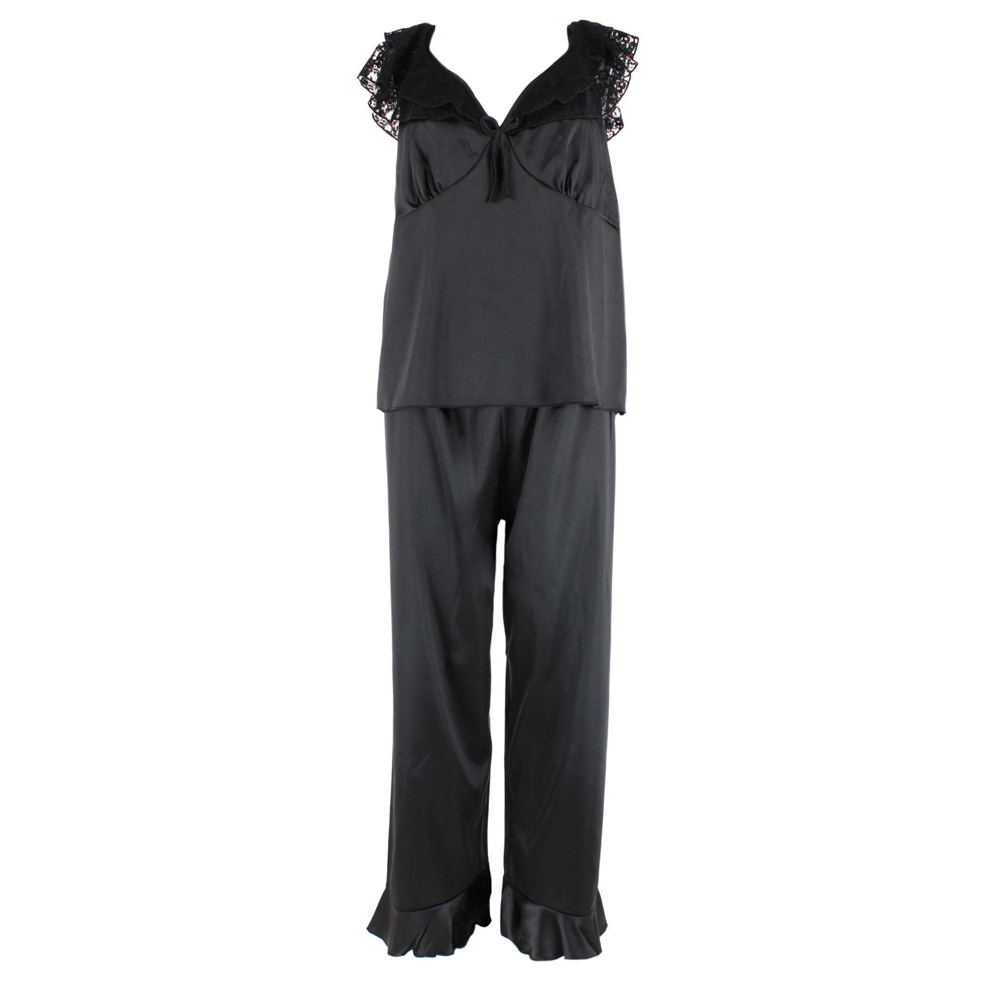 CTM® Women's Plus Size Sleek Satin Pajama Set - Black