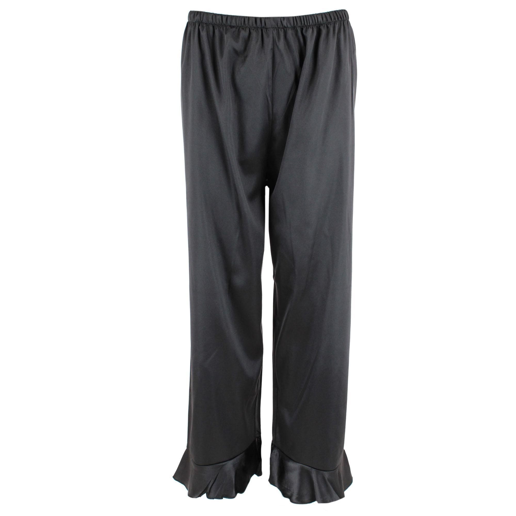 CTM® Women's Plus Size Sleek Satin Pajama Set - Black