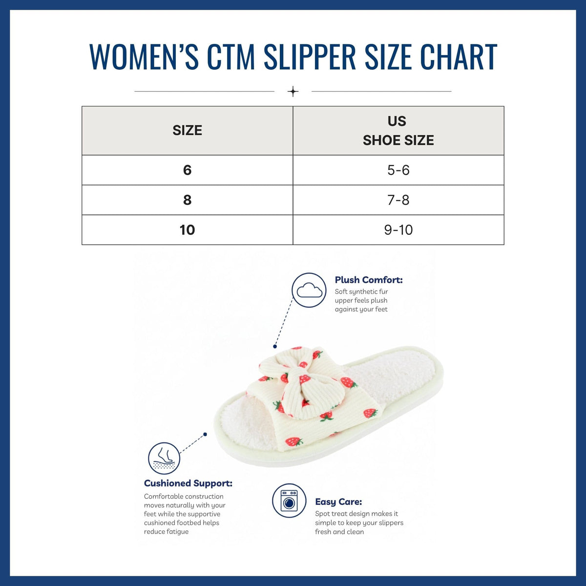 CTM® Women's Cozy Strawberry Bow Open Toe House Slipper Slides - White