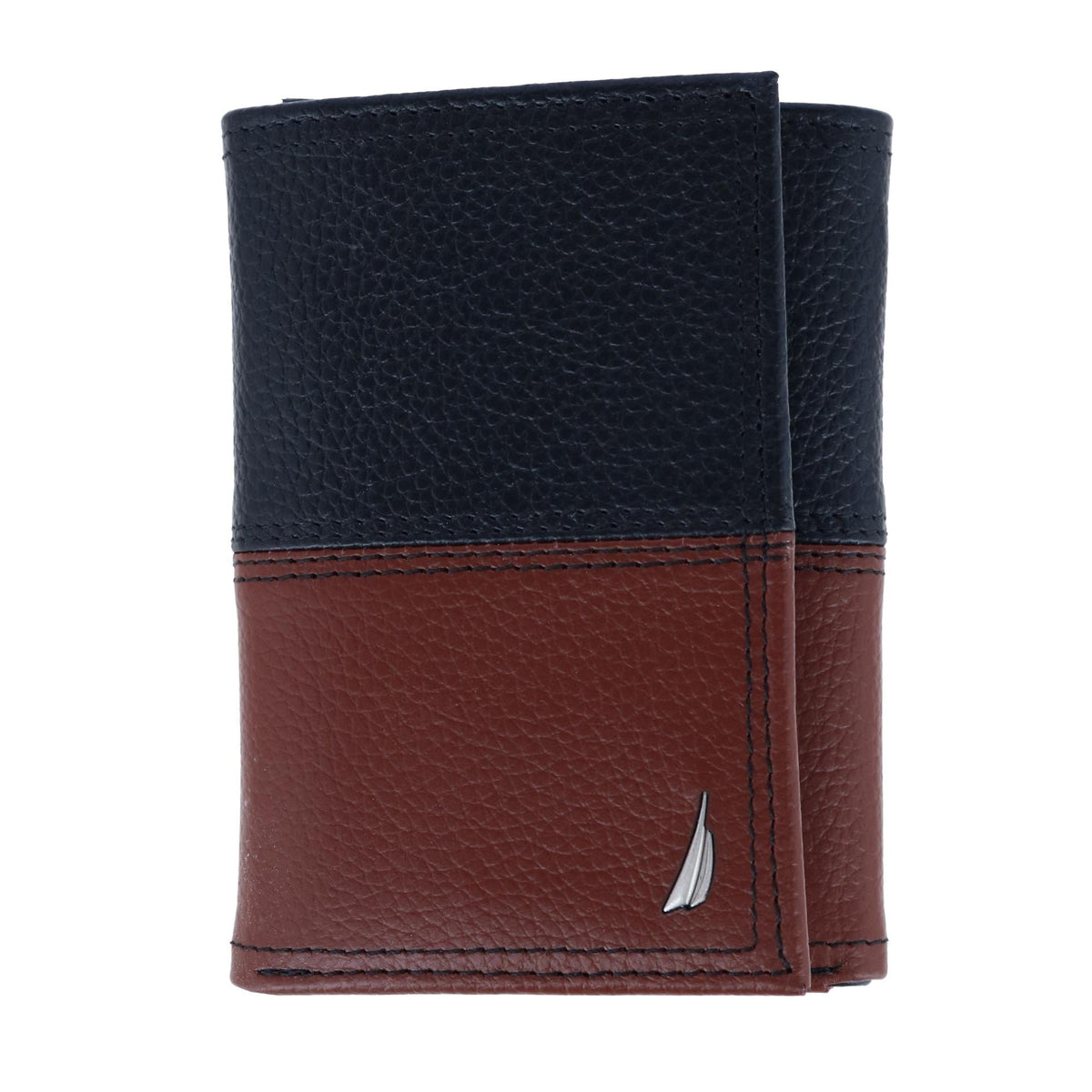 Nautica Men's Two Tone Trifold Wallet - Black and Cognac
