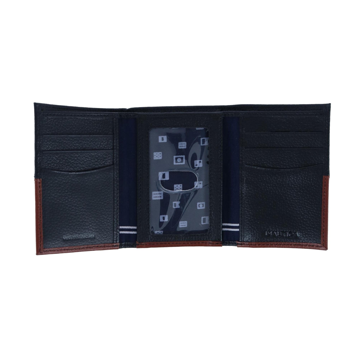 Nautica Men's Two Tone Trifold Wallet - Black and Cognac