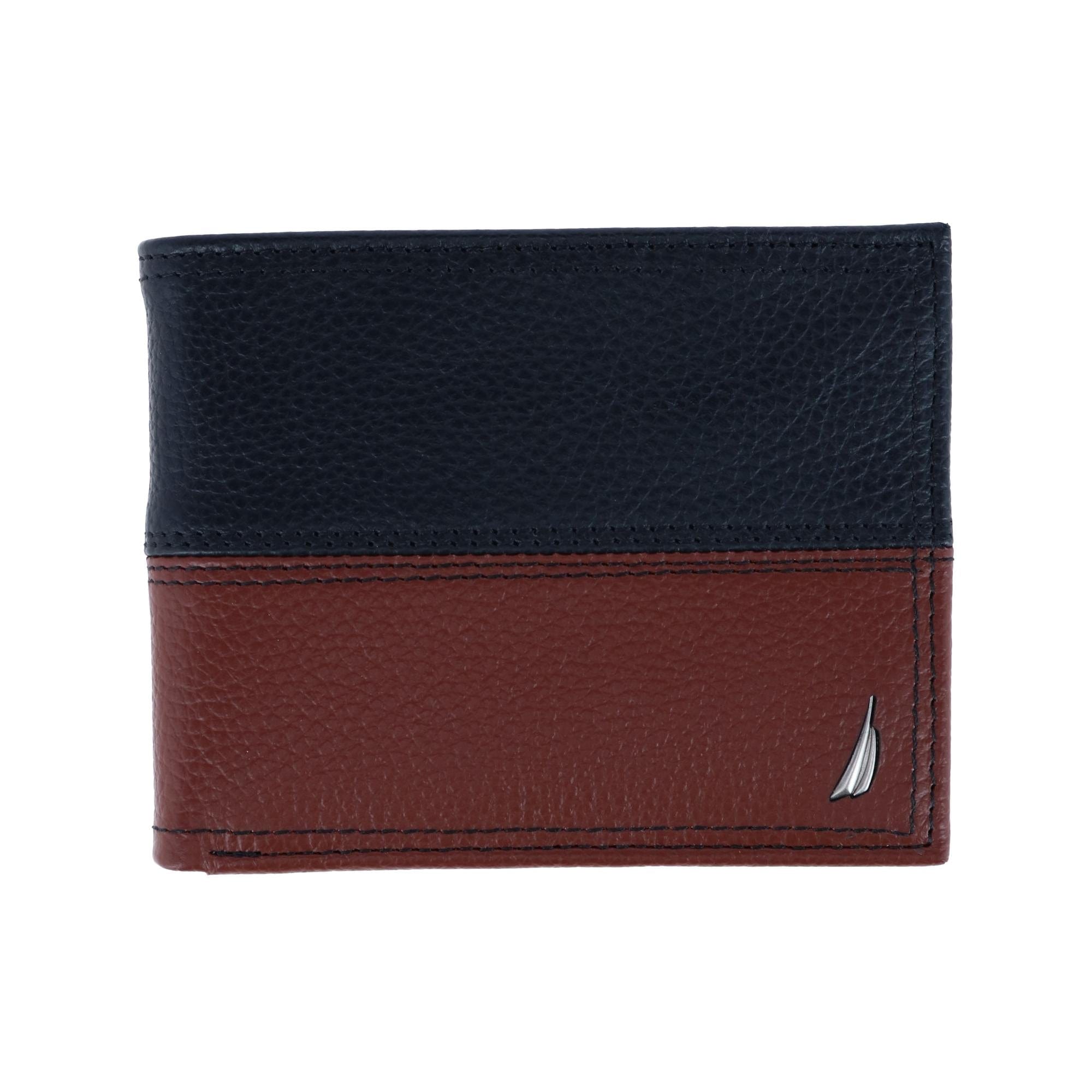 Nautica Men's Two Tone Bifold Wallet - Black and Cognac