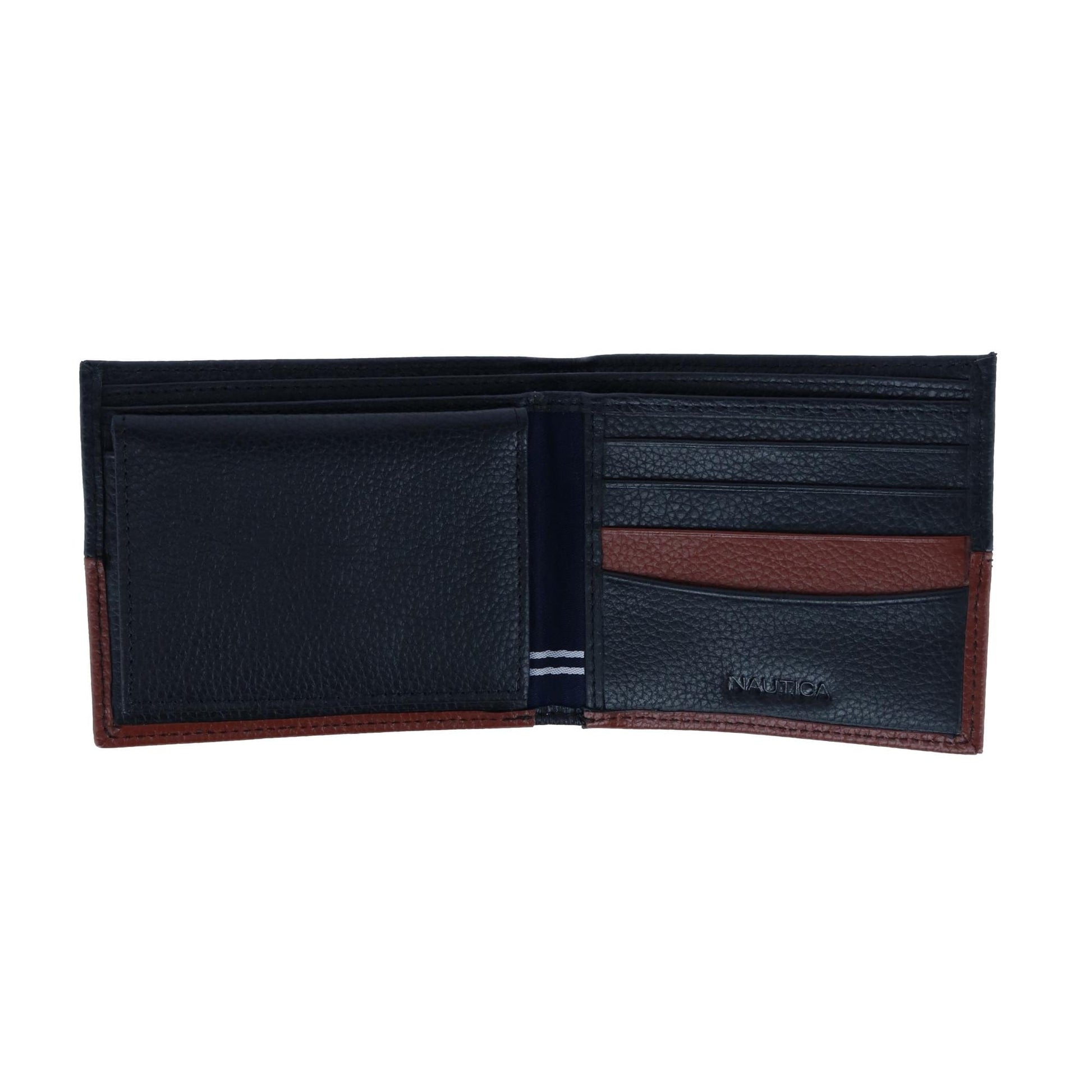 Nautica Men's Two Tone Bifold Wallet - Black and Cognac