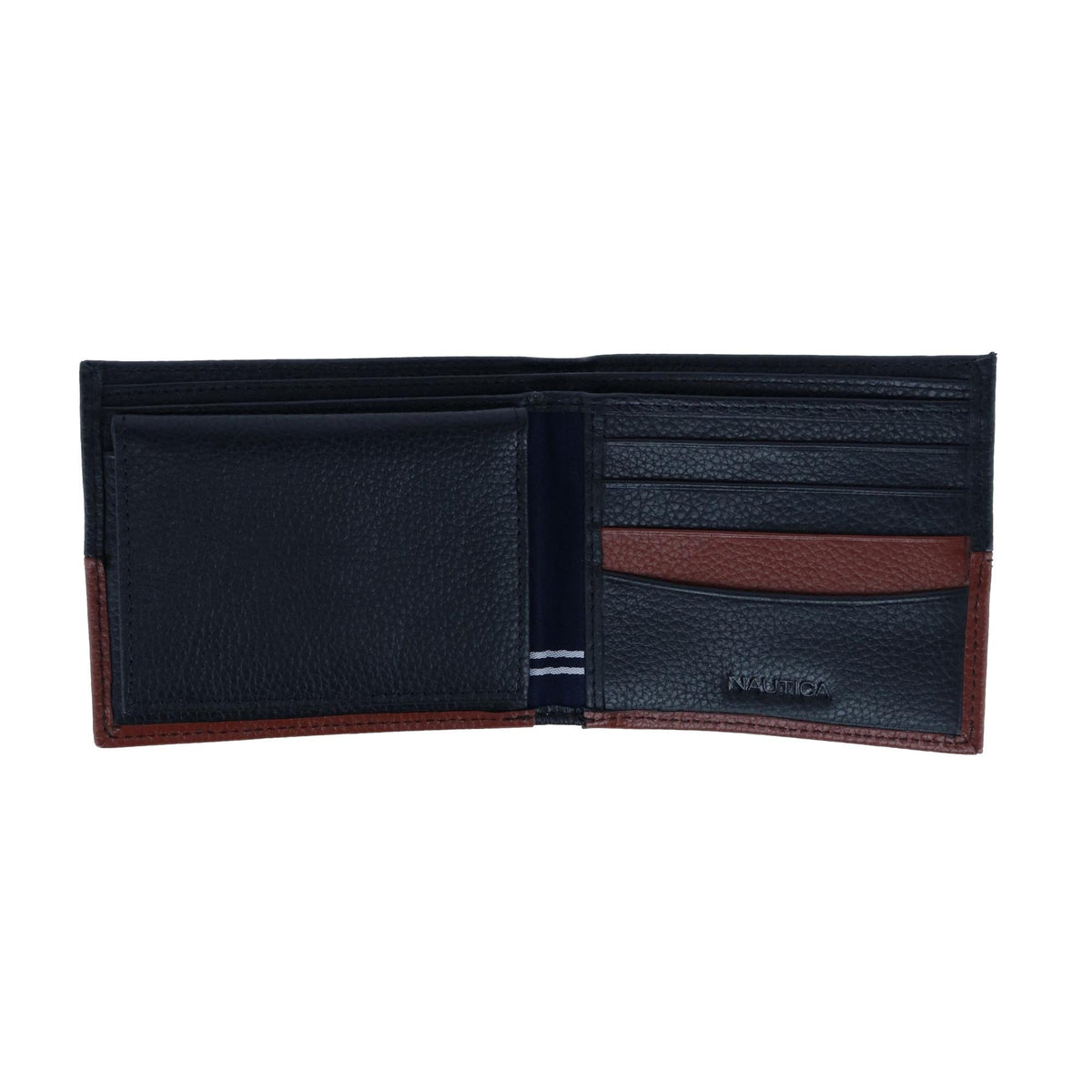 Nautica Men's Two Tone Bifold Wallet - Black and Cognac