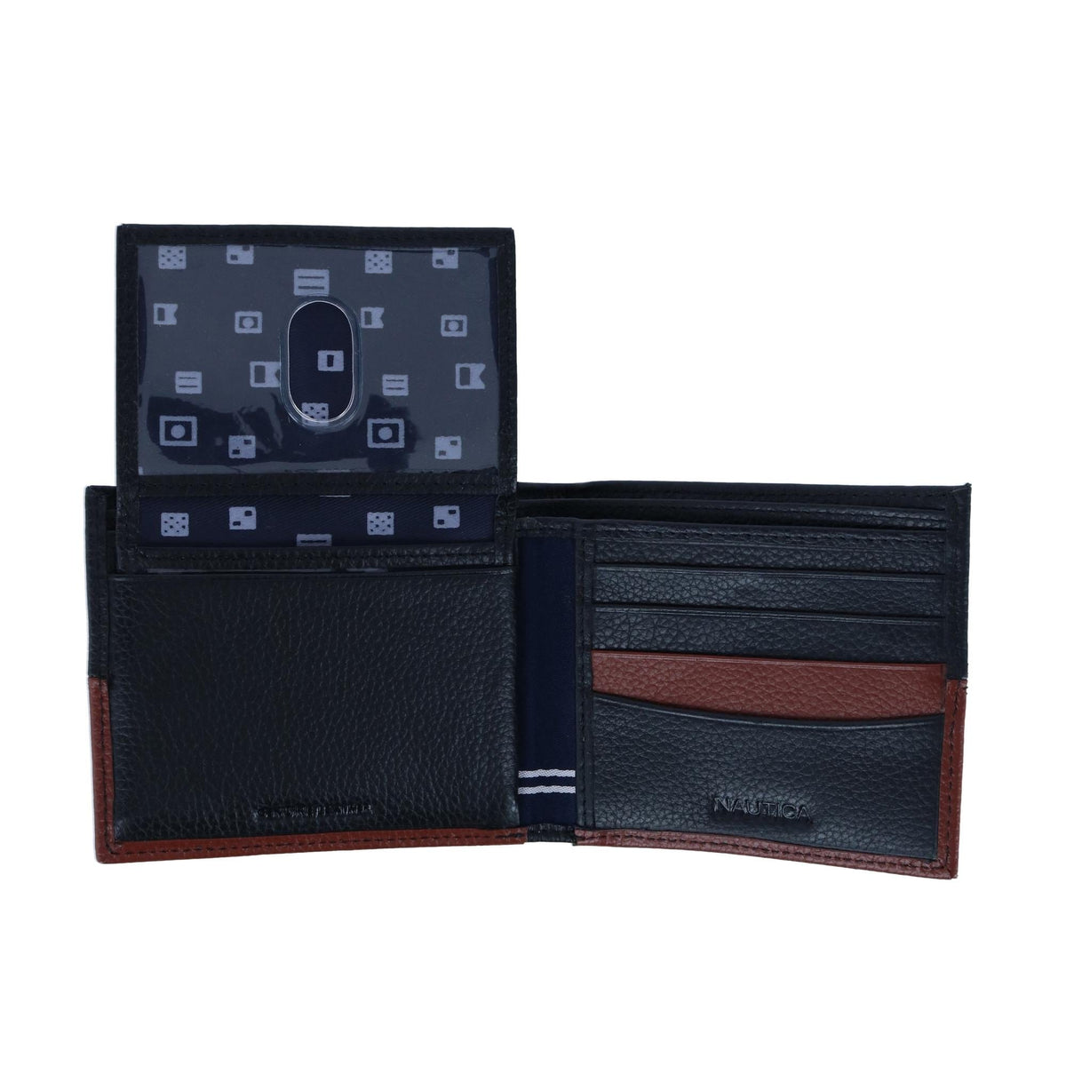 Nautica Men's Two Tone Bifold Wallet - Black and Cognac