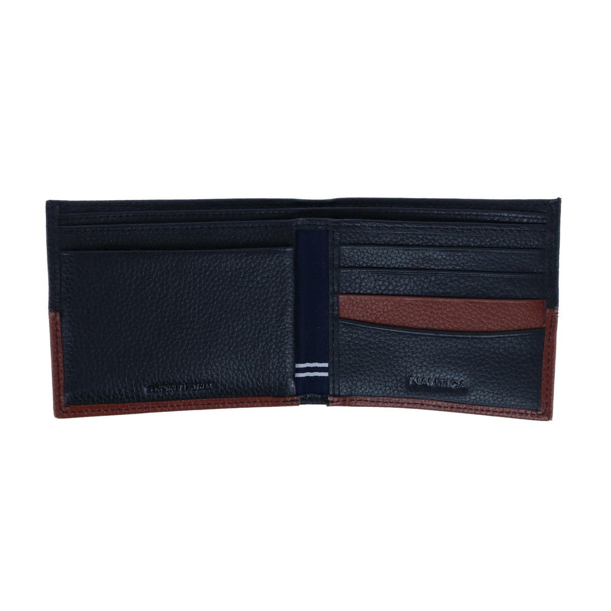 Nautica Men's Two Tone Bifold Wallet - Black and Cognac