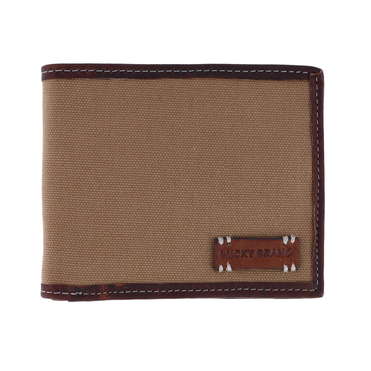 Lucky Brand Men's Leather and Canvas Bifold Wallet - Khaki