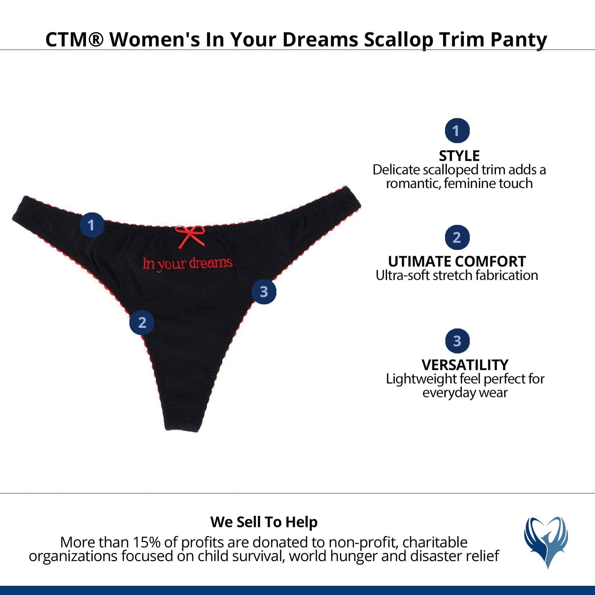 CTM® Women's In Your Dreams Scallop Trim Panty - Black