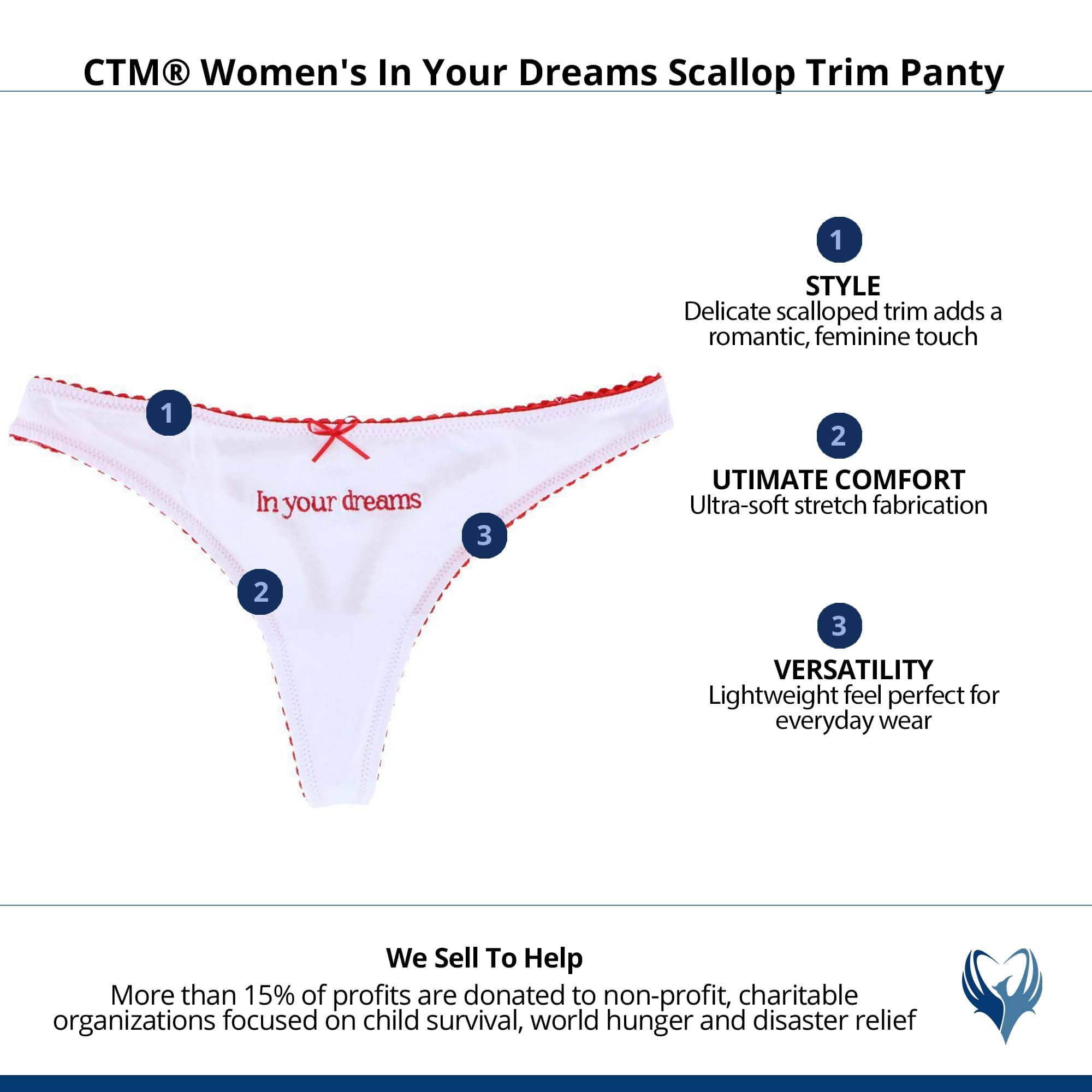 CTM® Women's In Your Dreams Scallop Trim Panty - White