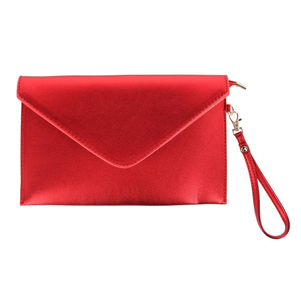 Women's Glossy Metallic Envelope Wristlet Clutch Handbag