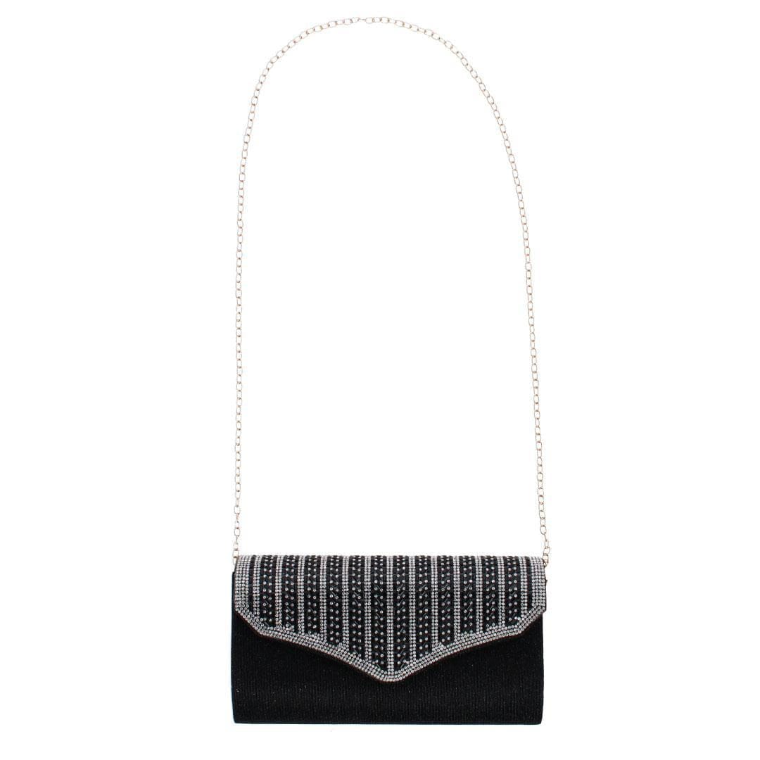 CTM® Women's Rhinestone Envelope Clutch Evening Handbag - Black