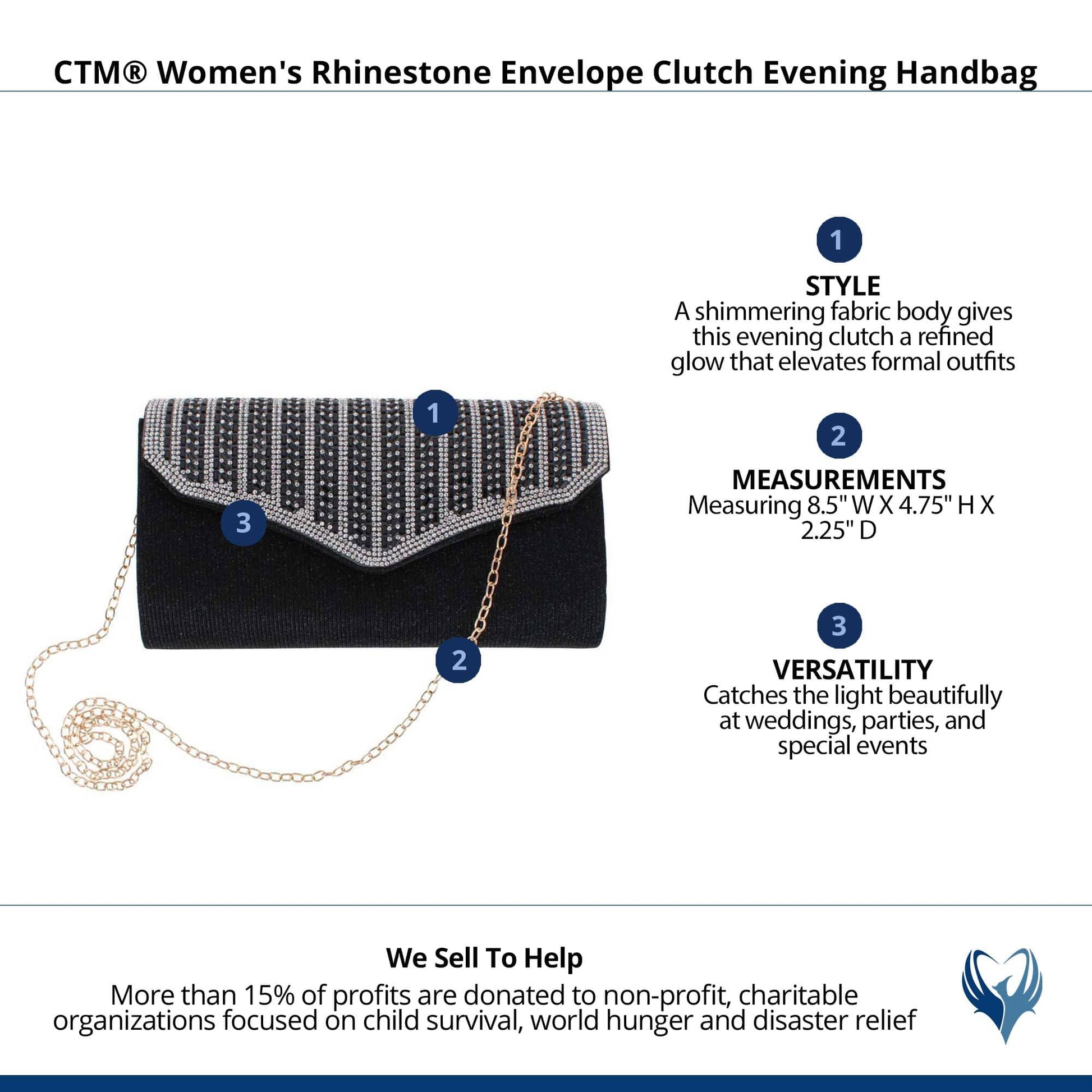 CTM® Women's Rhinestone Envelope Clutch Evening Handbag - Black