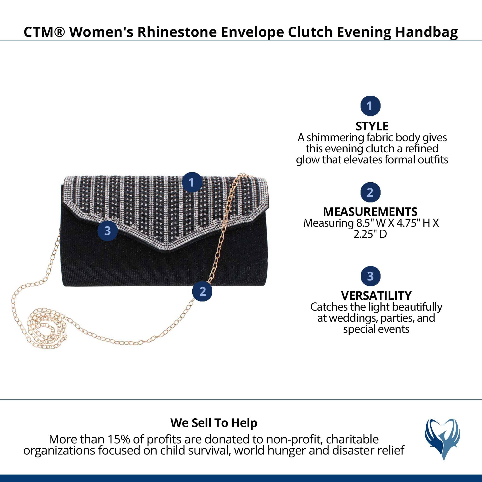 CTM® Women's Rhinestone Envelope Clutch Evening Handbag - Black