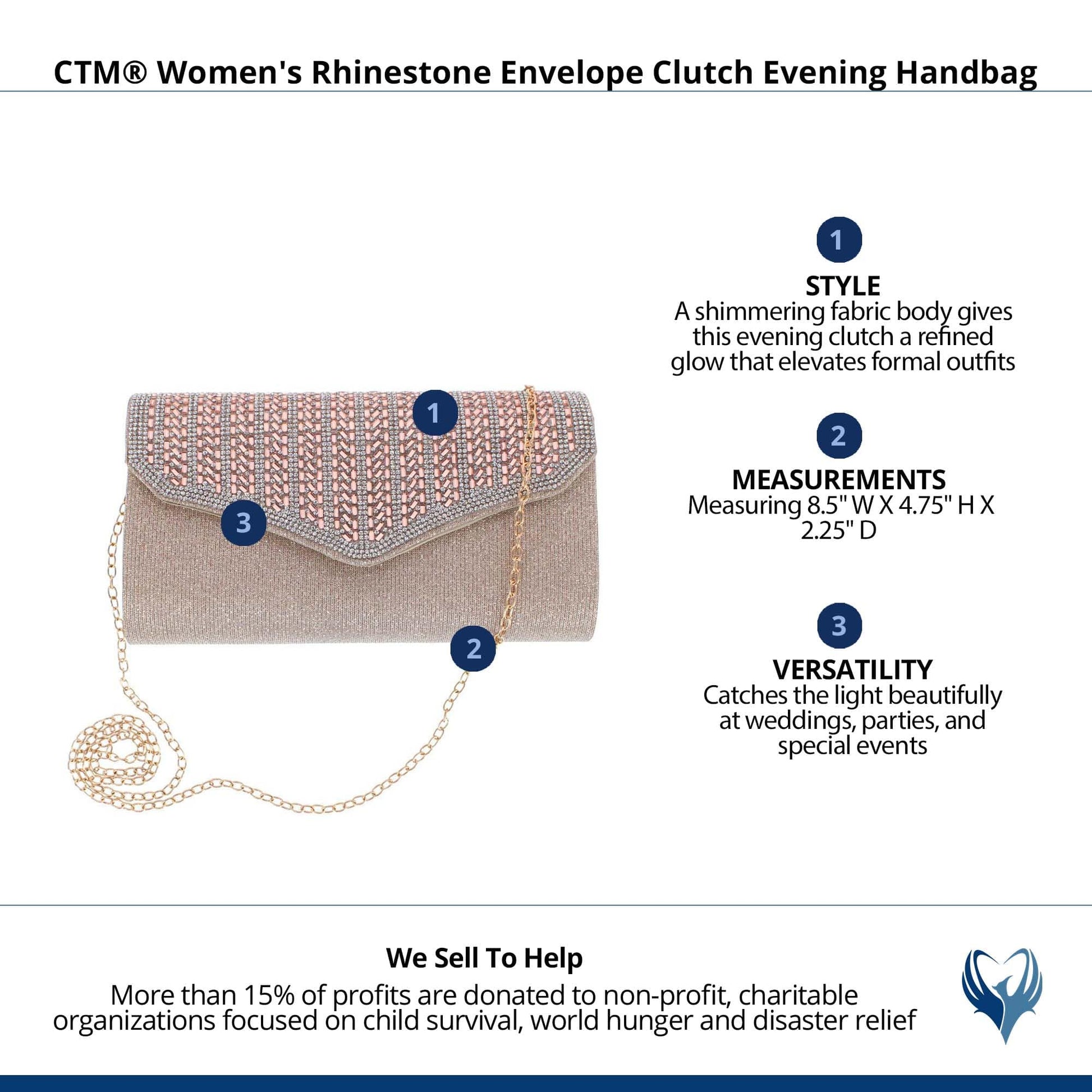 CTM® Women's Rhinestone Envelope Clutch Evening Handbag - Gold