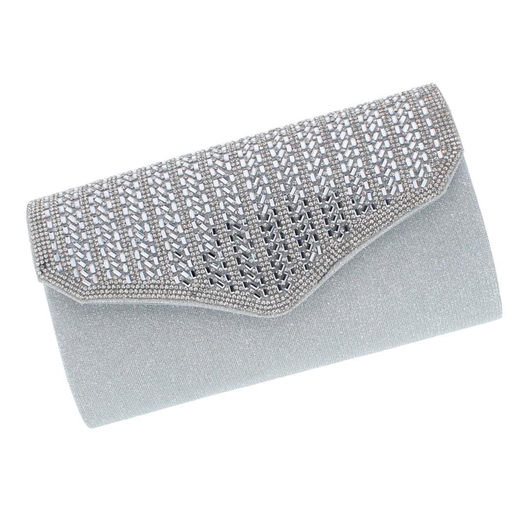 CTM® Women's Rhinestone Envelope Clutch Evening Handbag - Silver