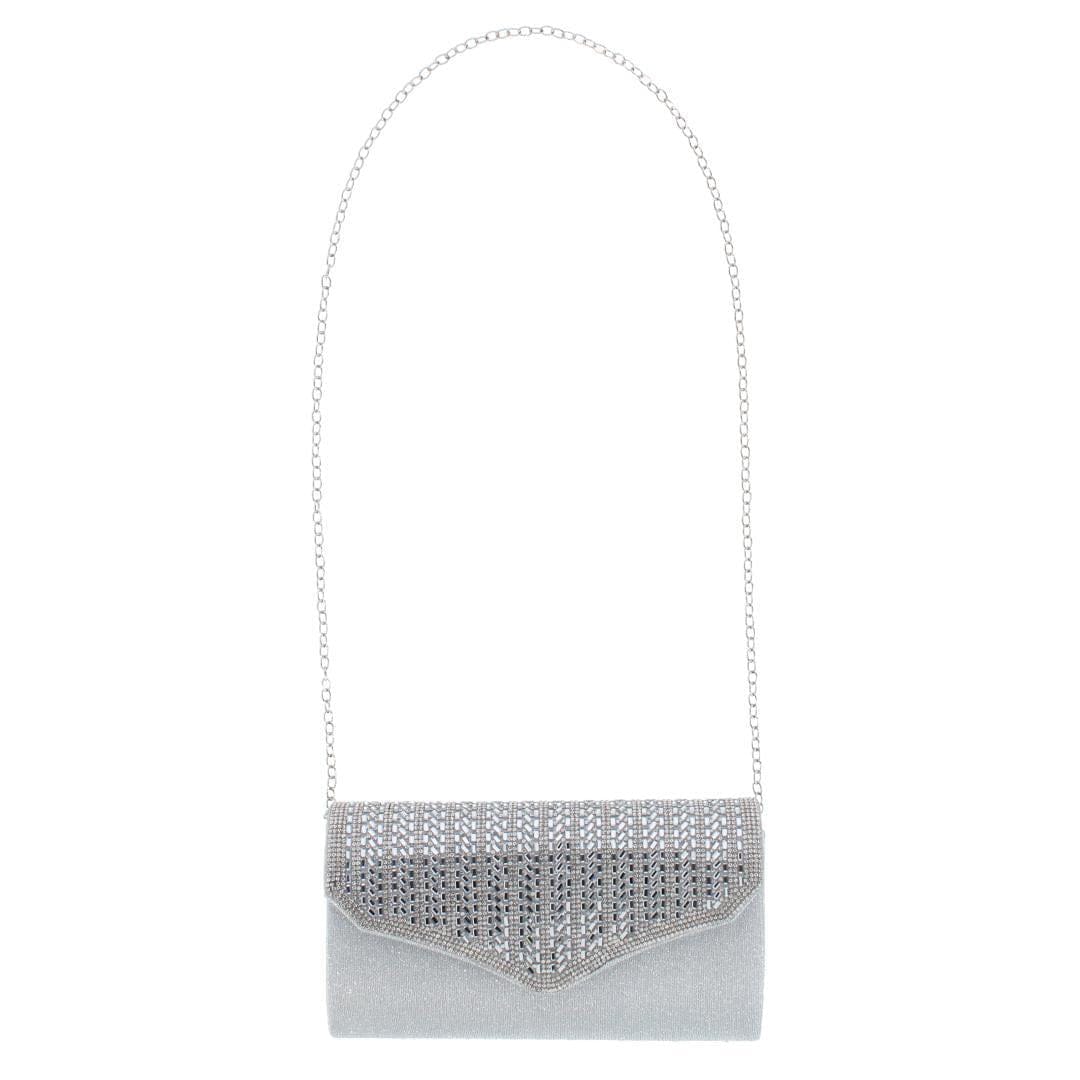 CTM® Women's Rhinestone Envelope Clutch Evening Handbag - Silver