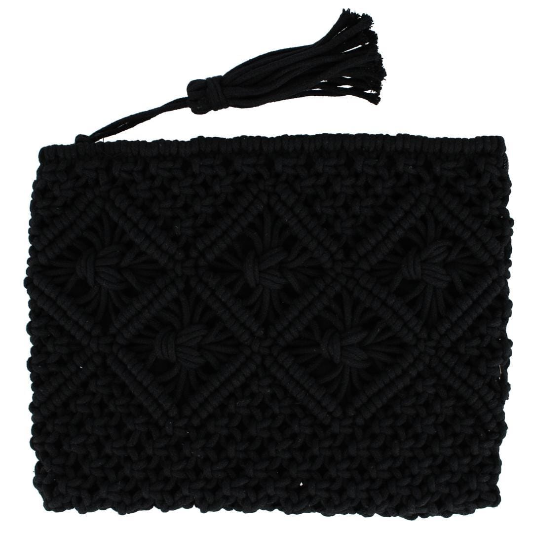 CTM® Women's Crochet Clutch Tassel Handbag - Black