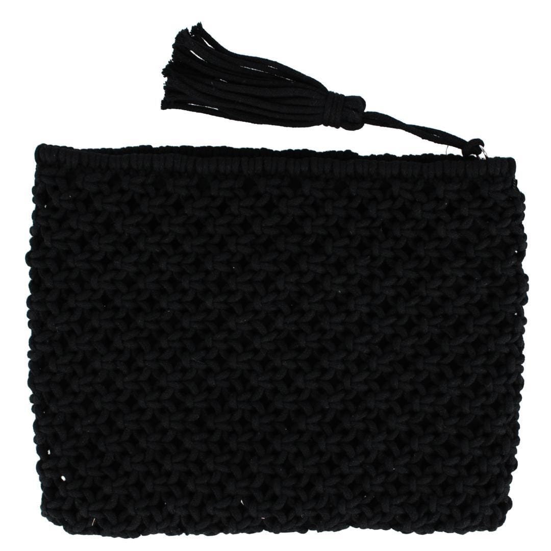 CTM® Women's Crochet Clutch Tassel Handbag - Black