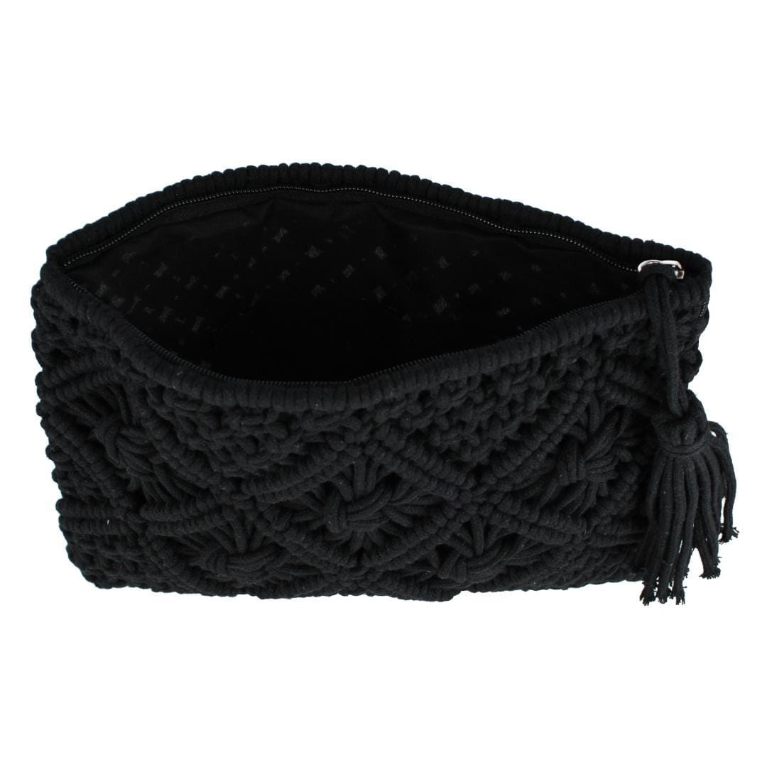 CTM® Women's Crochet Clutch Tassel Handbag - Black