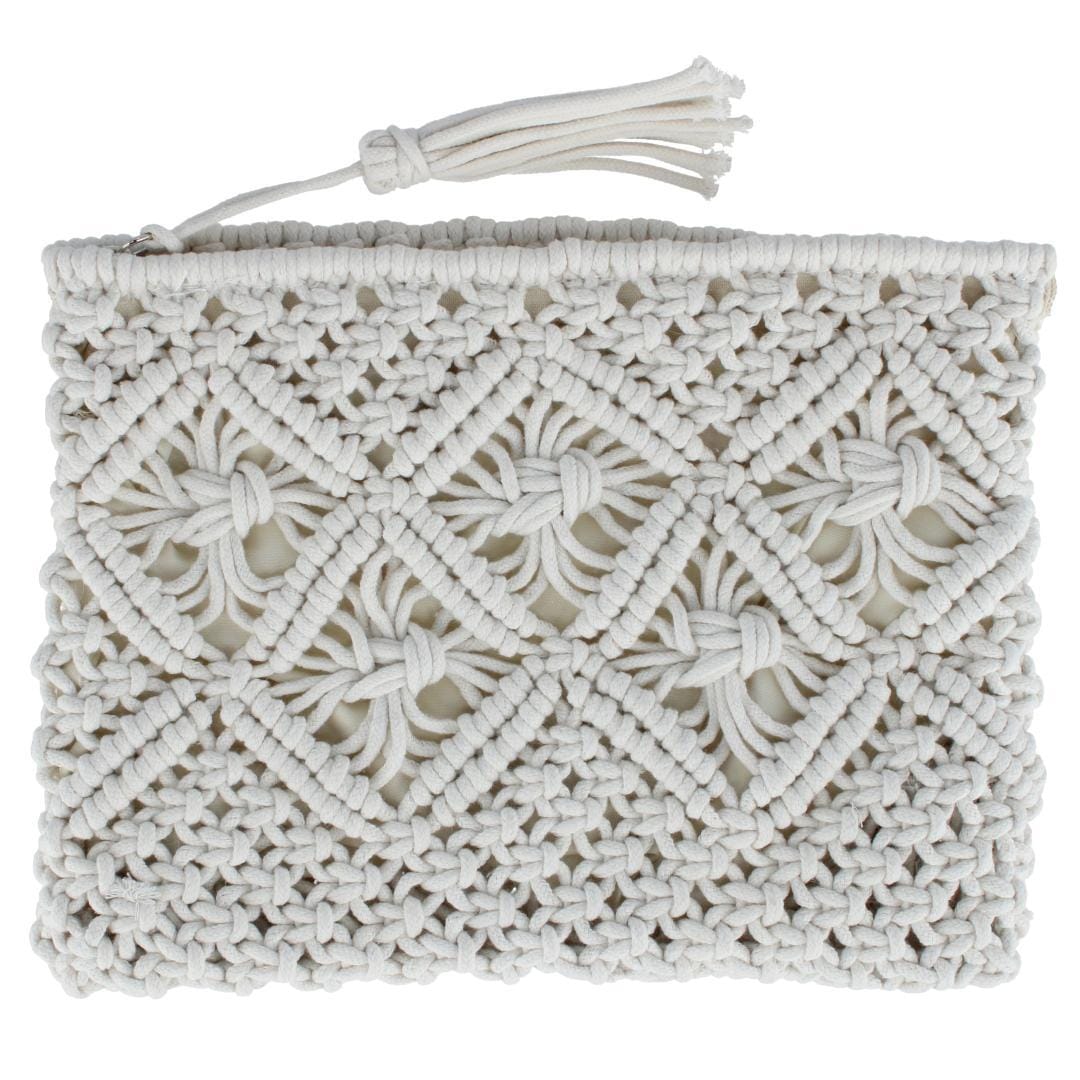 CTM® Women's Crochet Clutch Tassel Handbag