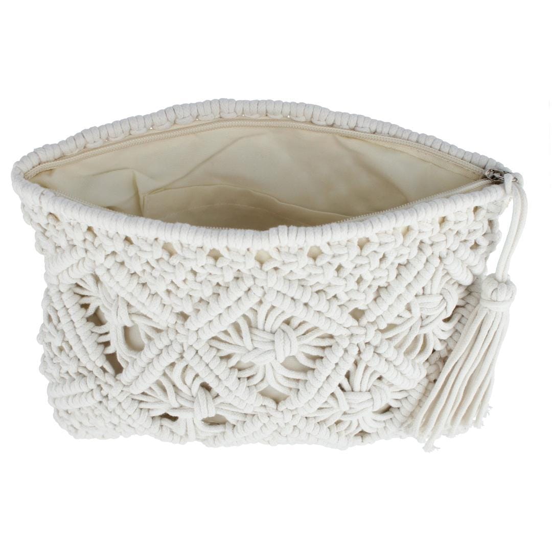CTM® Women's Crochet Clutch Tassel Handbag - Ivory
