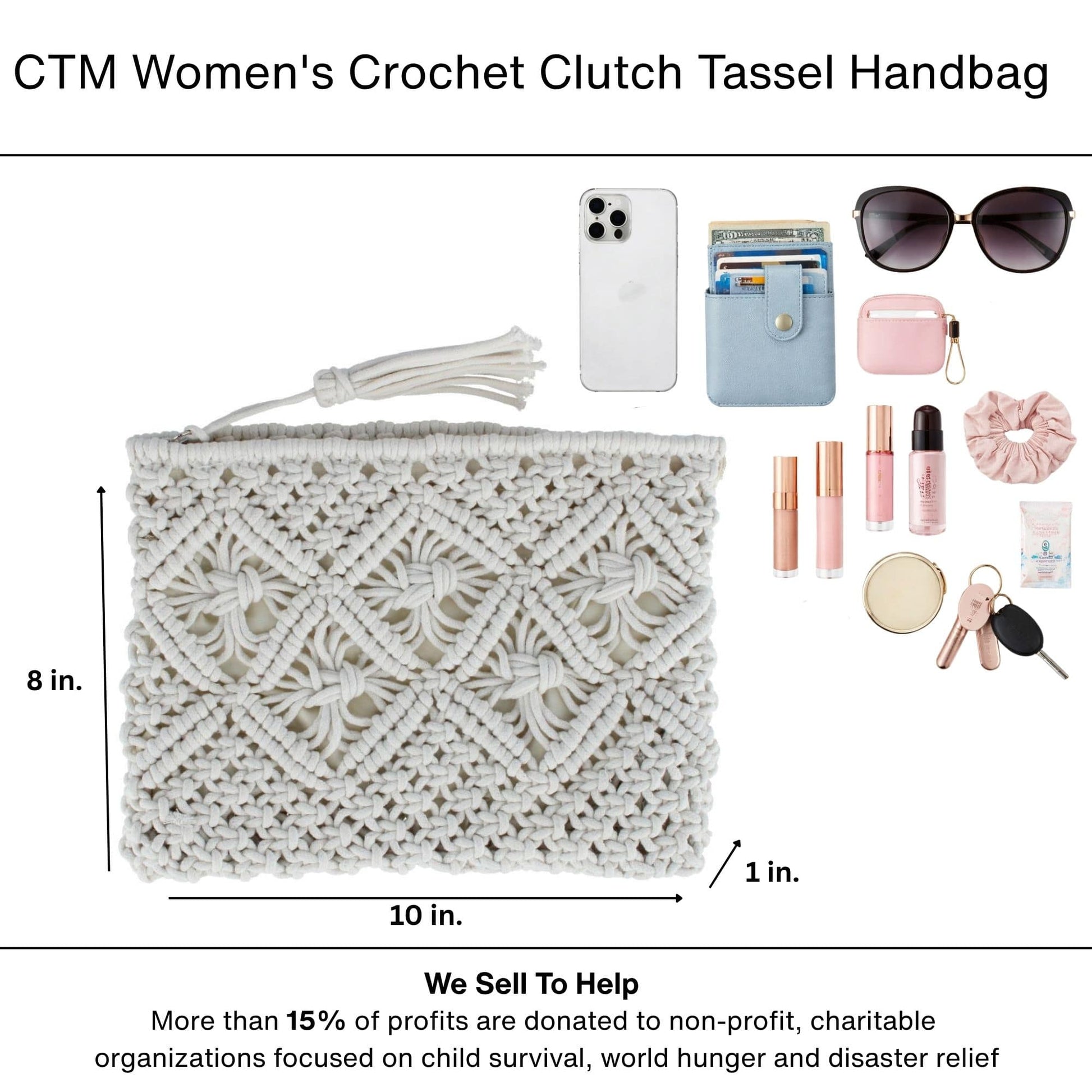 CTM® Women's Crochet Clutch Tassel Handbag - Ivory