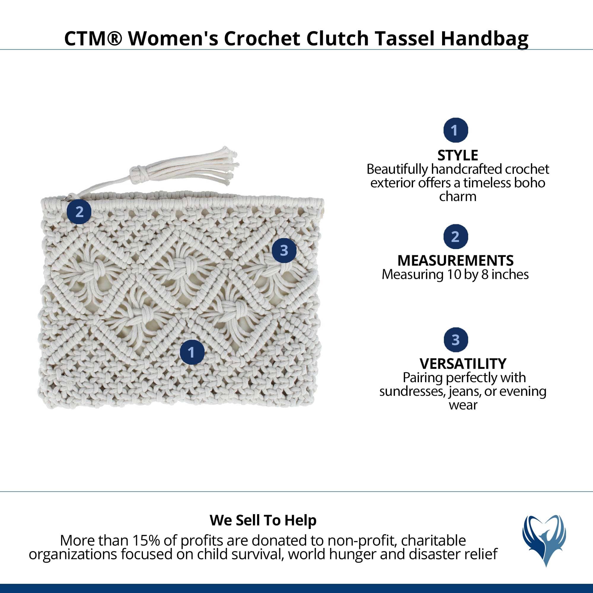 CTM® Women's Crochet Clutch Tassel Handbag - Ivory