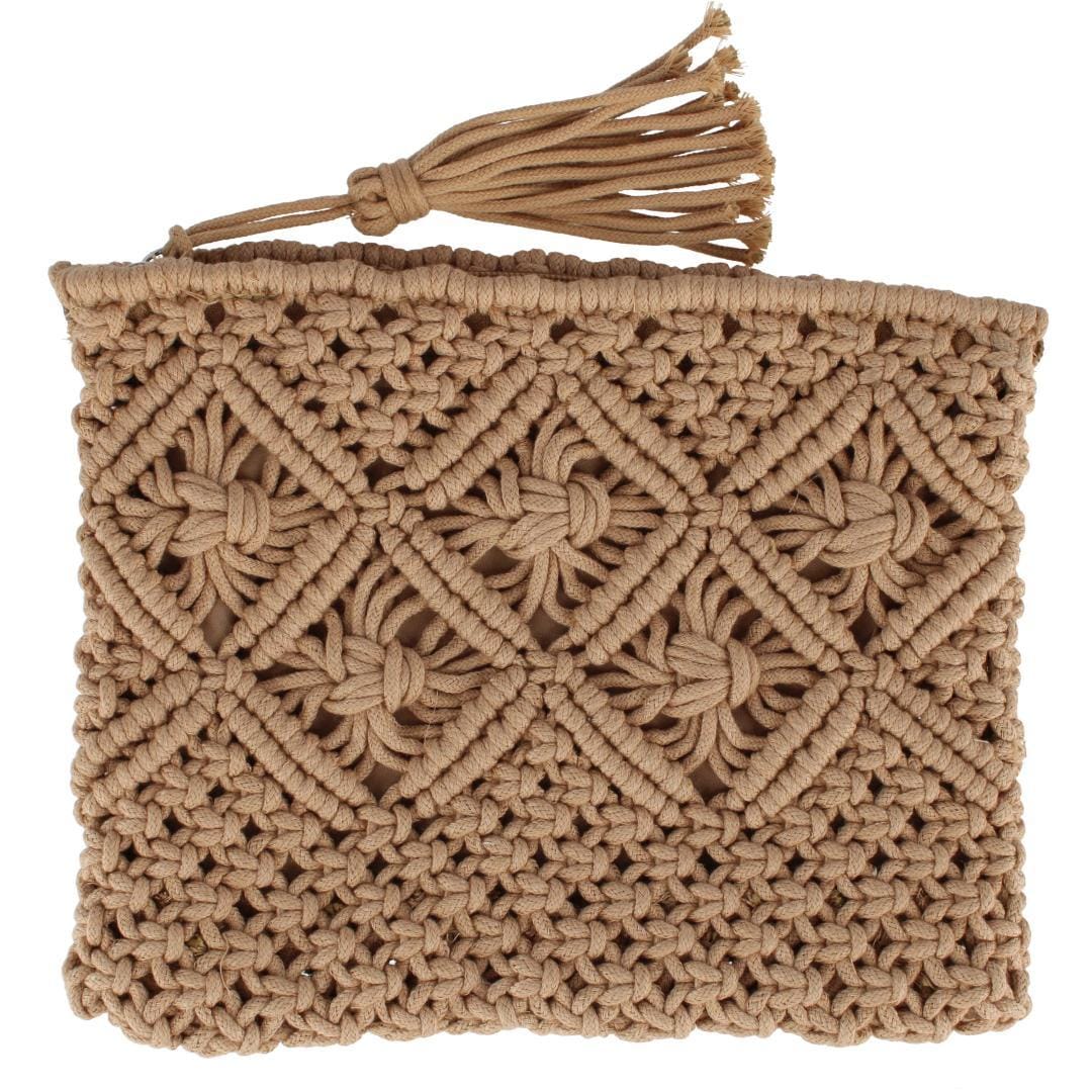 CTM® Women's Crochet Clutch Tassel Handbag - Tan