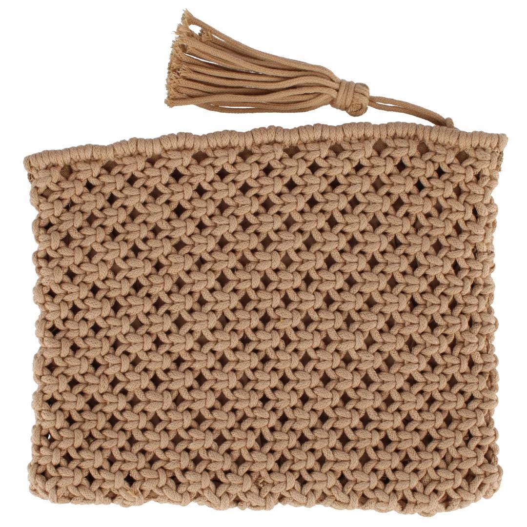 CTM® Women's Crochet Clutch Tassel Handbag - Tan