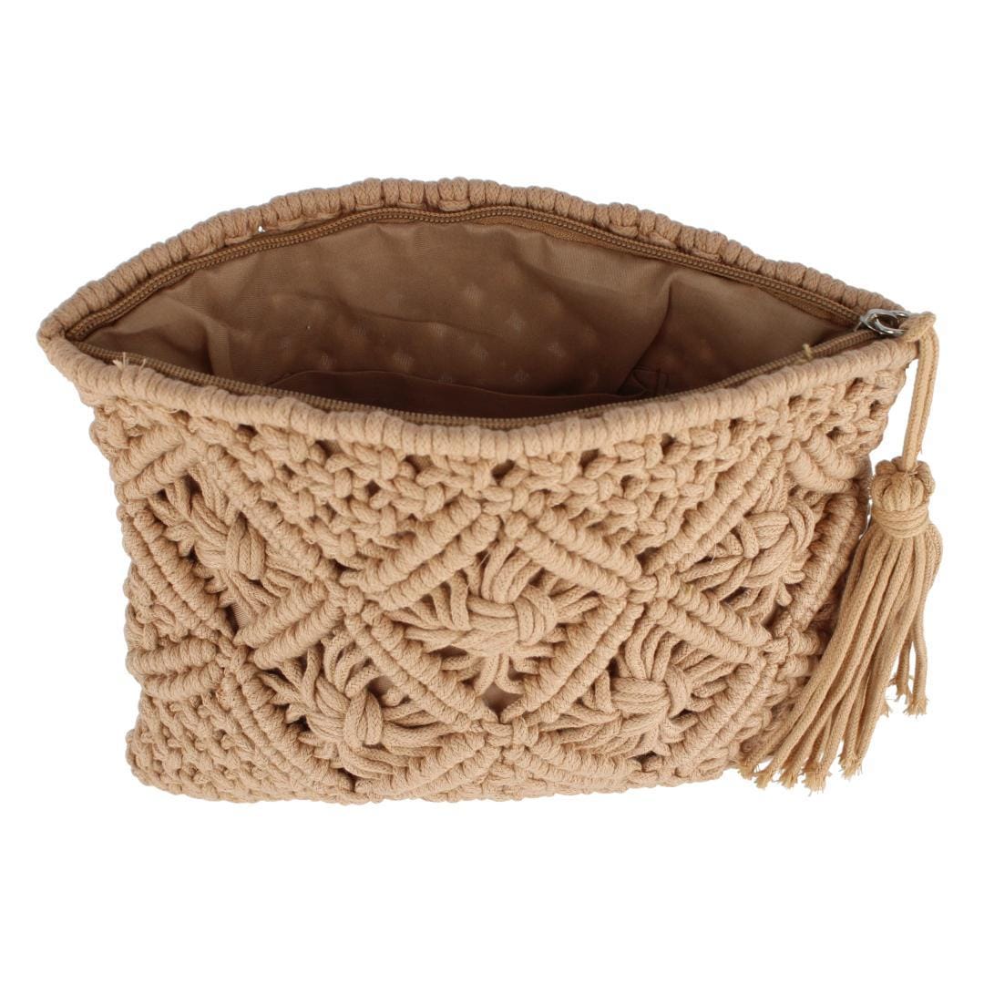 CTM® Women's Crochet Clutch Tassel Handbag - Tan