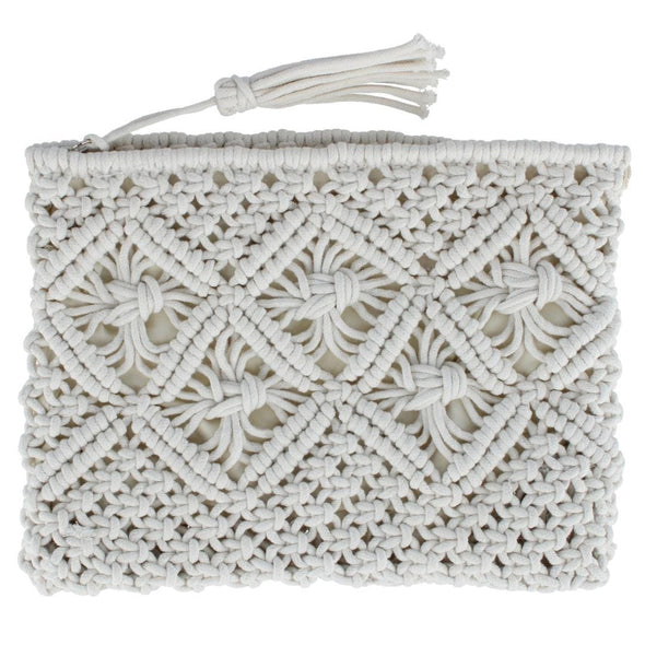 Women's Crochet Clutch Tassel Handbag