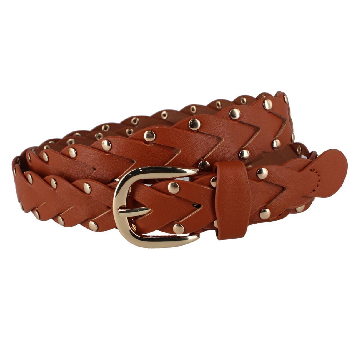 CTM® Women's Braided Studded Dress Belt - Camel