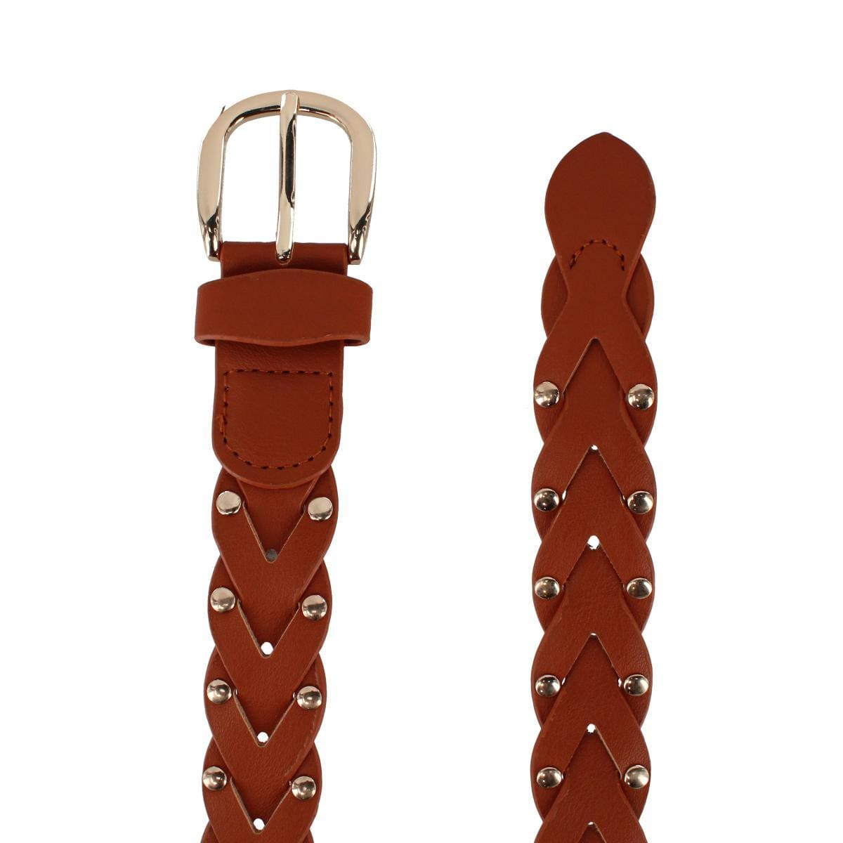 CTM® Women's Braided Studded Dress Belt - Camel