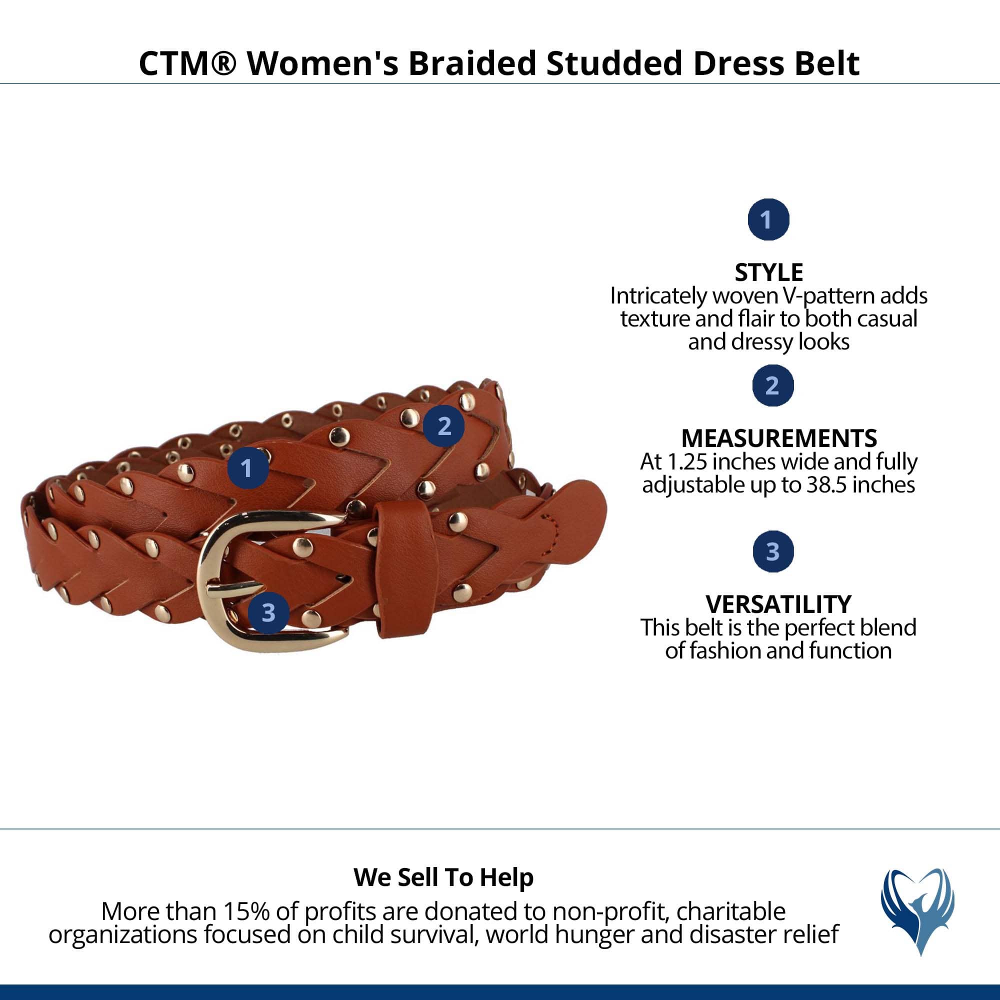 CTM® Women's Braided Studded Dress Belt - Camel