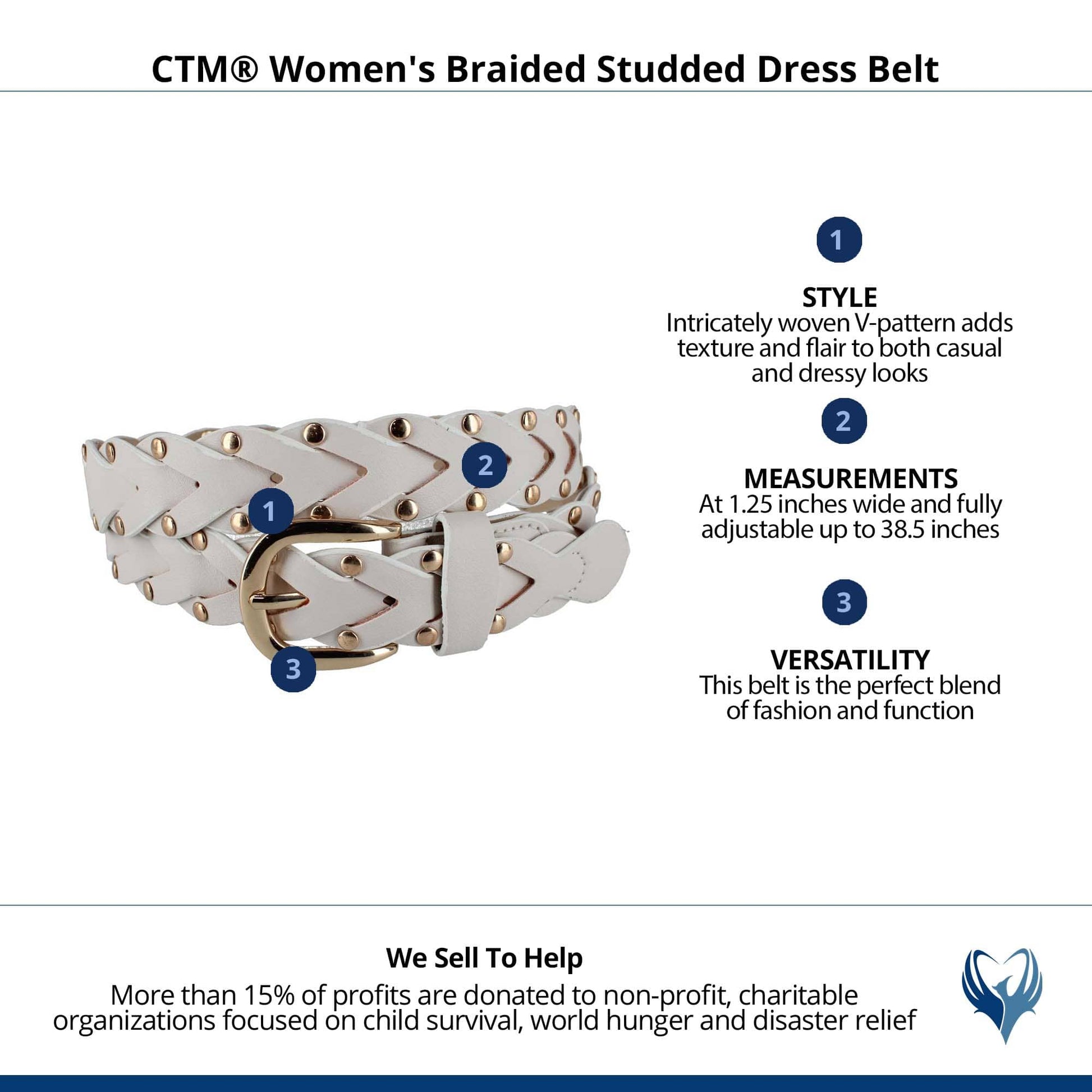 CTM® Women's Braided Studded Dress Belt - Ivory