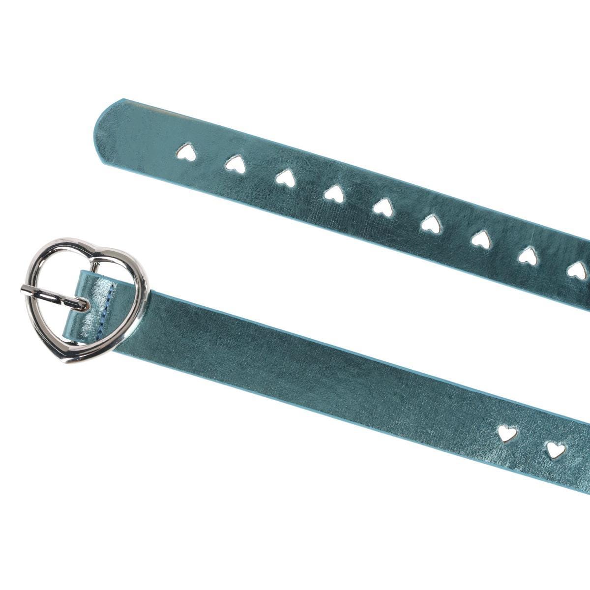 CTM® Women's Metallic Heart Punched Belt with Heart Buckle - Blue