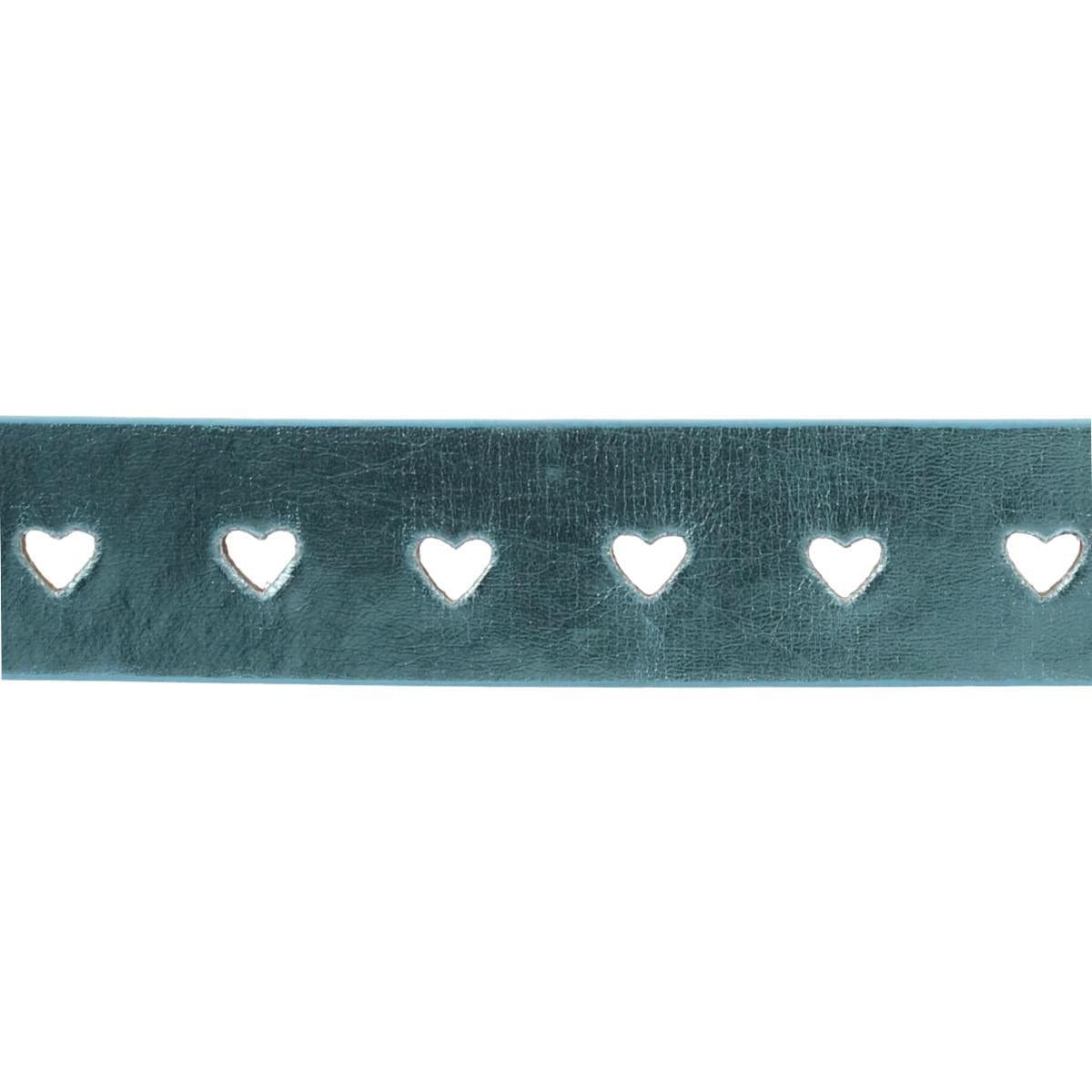 CTM® Women's Metallic Heart Punched Belt with Heart Buckle - Blue