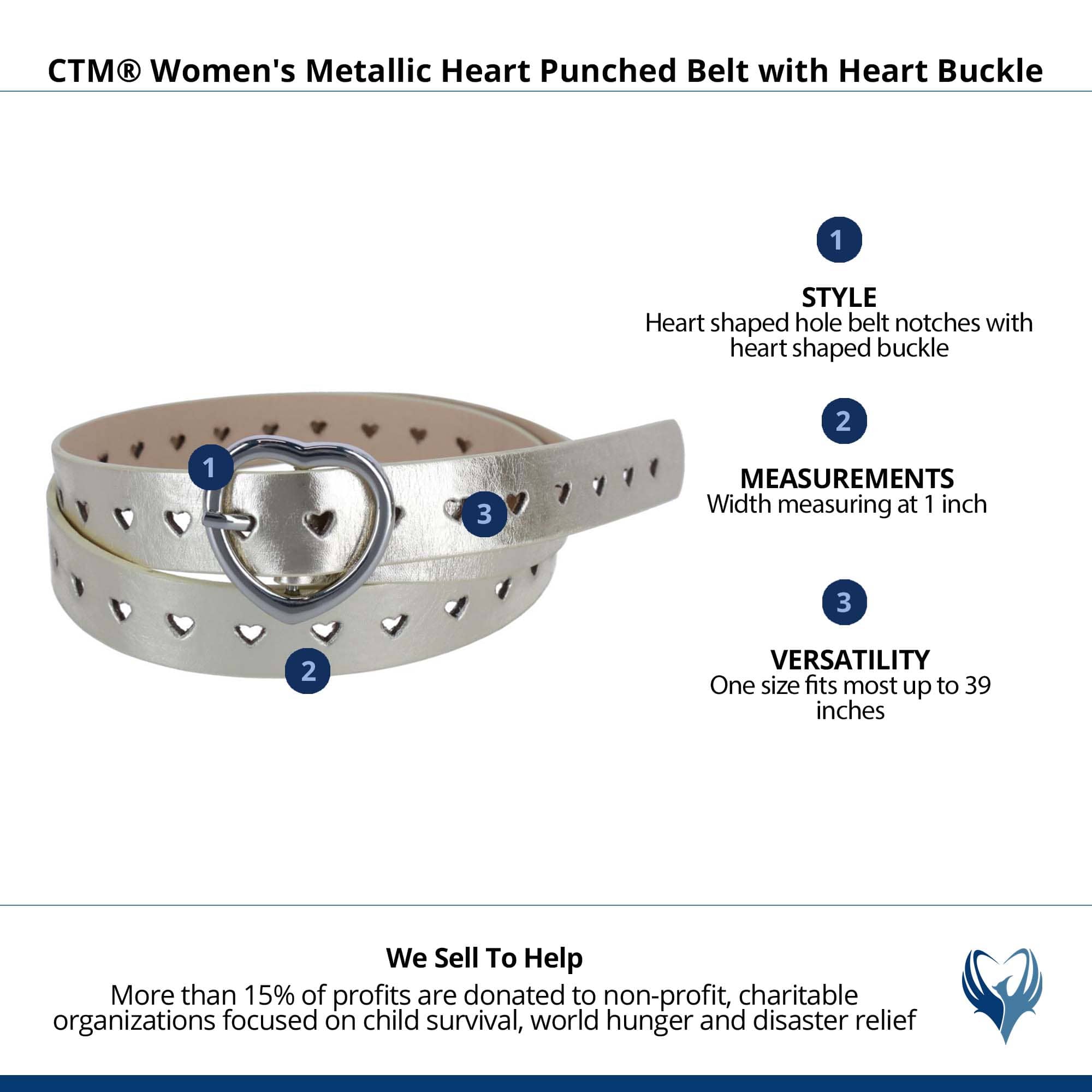 CTM® Women's Metallic Heart Punched Belt with Heart Buckle - Gold
