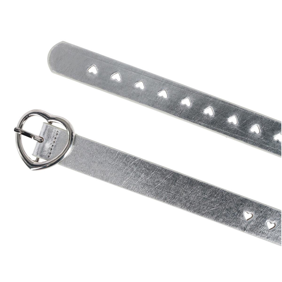 CTM® Women's Metallic Heart Punched Belt with Heart Buckle - Silver