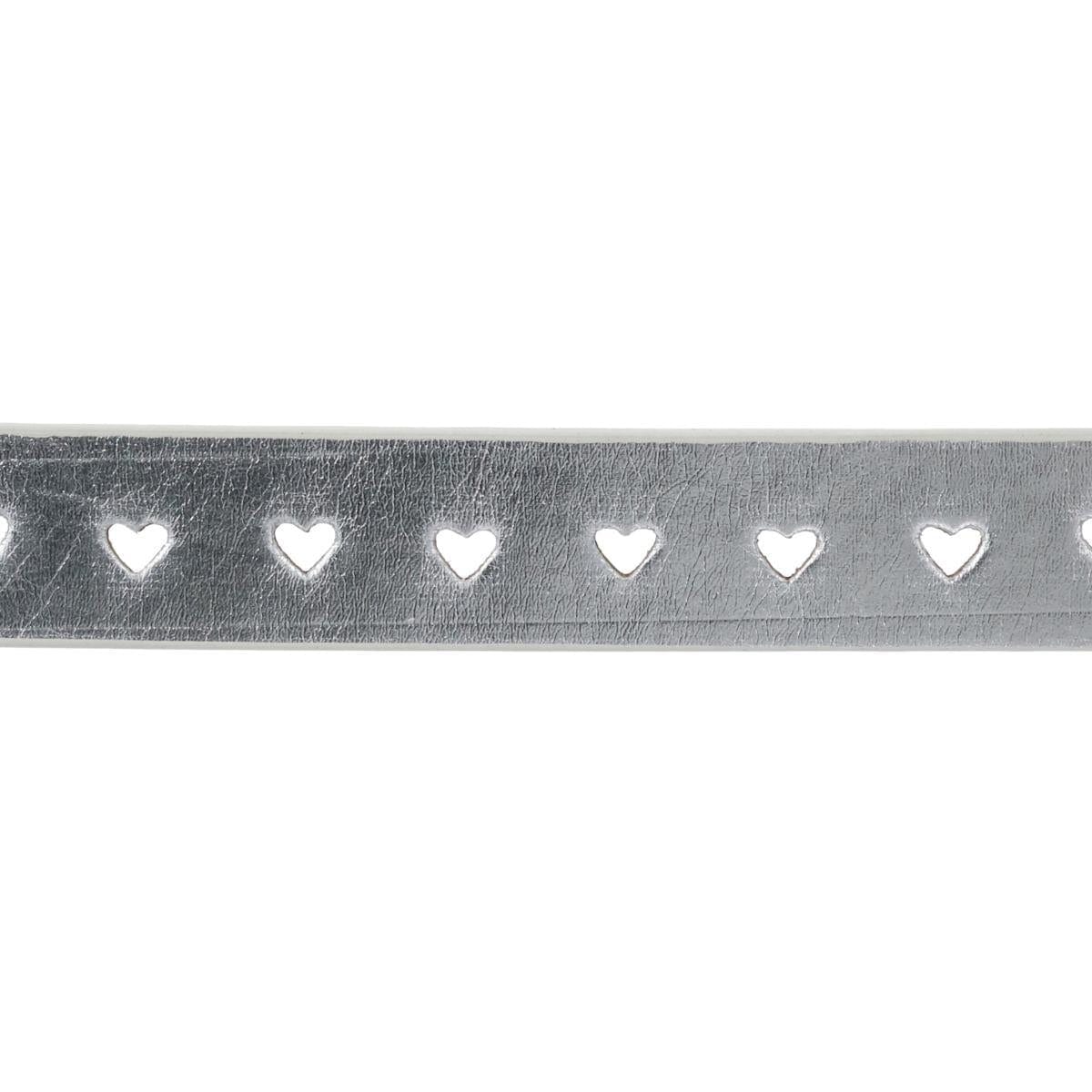 CTM® Women's Metallic Heart Punched Belt with Heart Buckle - Silver