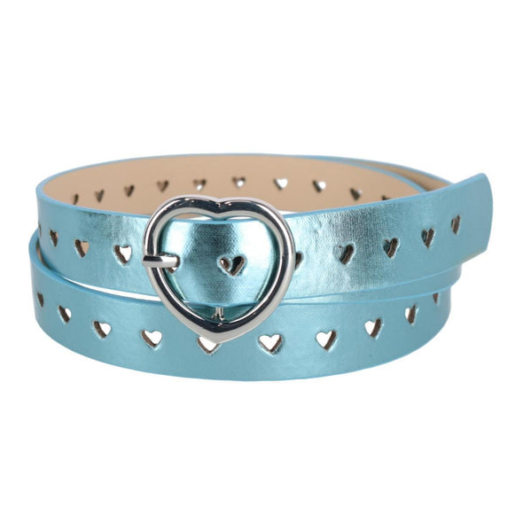 Women's Metallic Heart Punched Belt with Heart Buckle