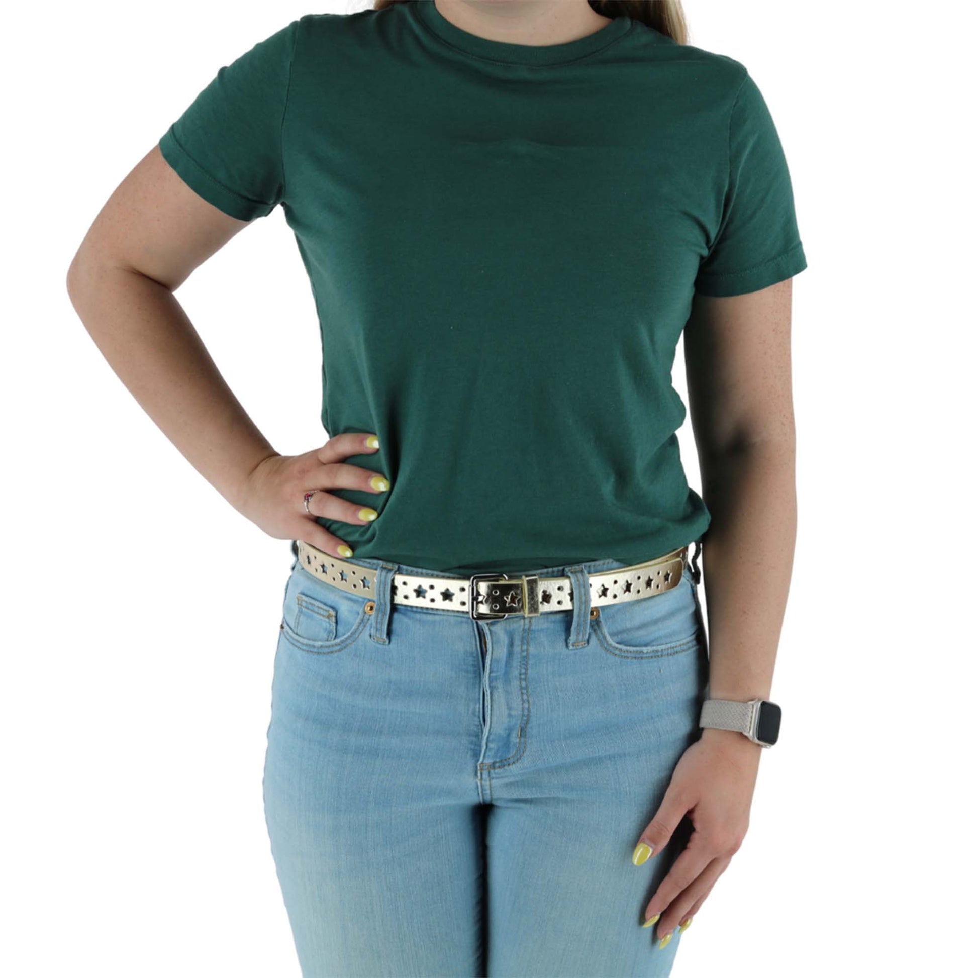 CTM® Women's Metallic Star Notch Belt - Gold