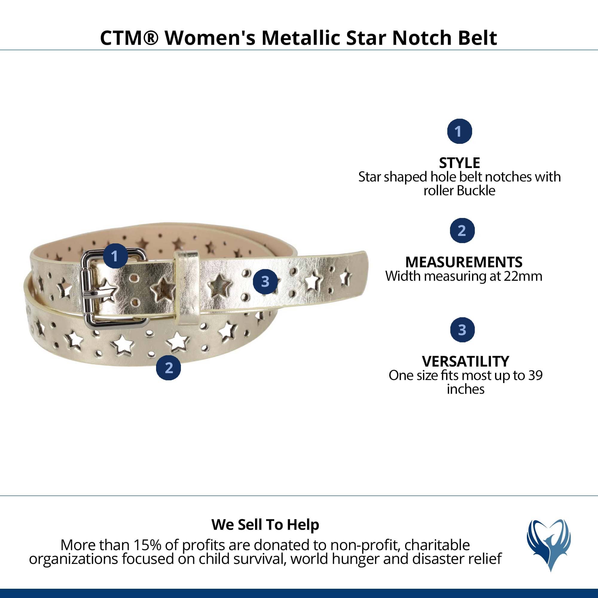 CTM® Women's Metallic Star Notch Belt - Gold