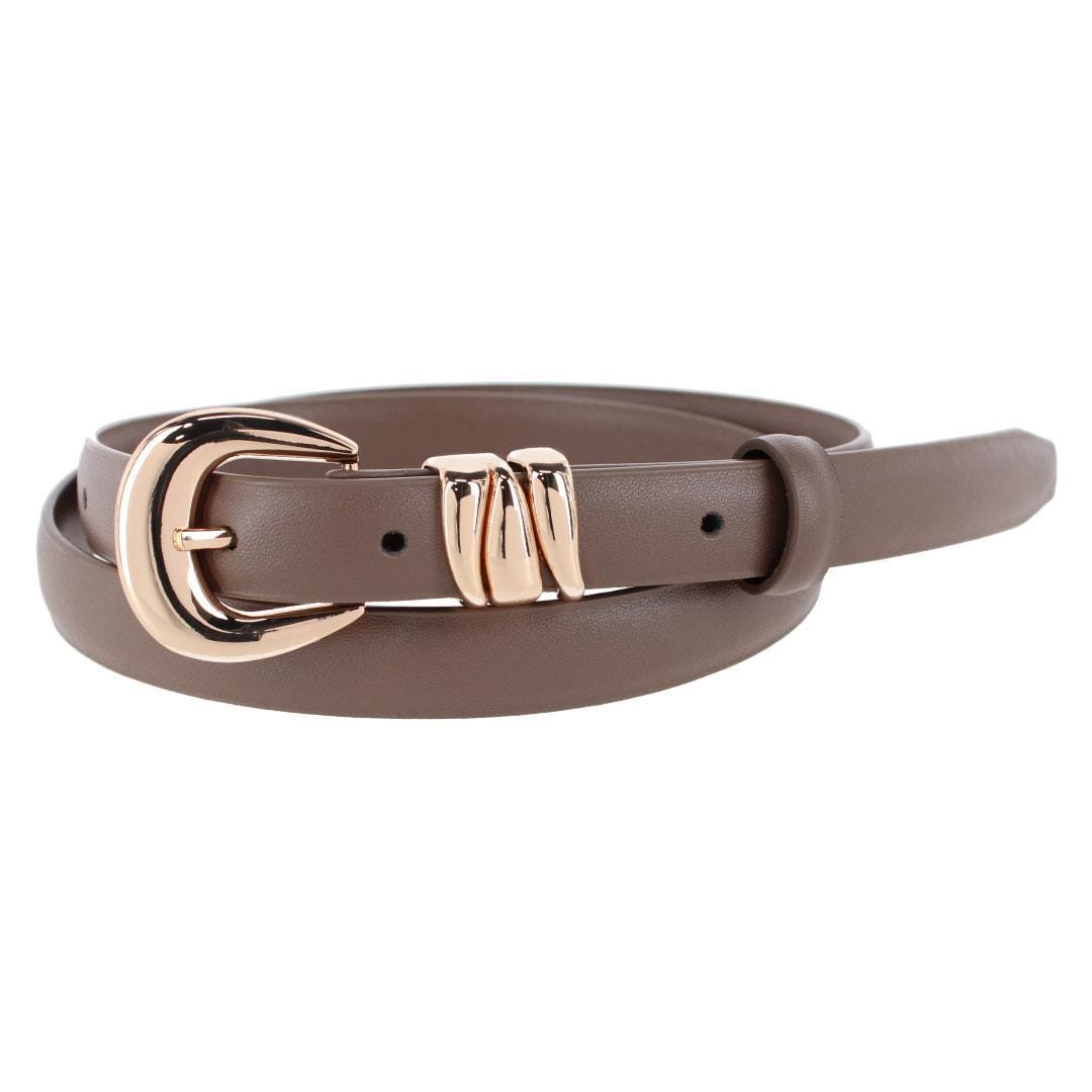 CTM® Women's Skinny Leather Dress Belt with Keeper Detail - Brown/Gold