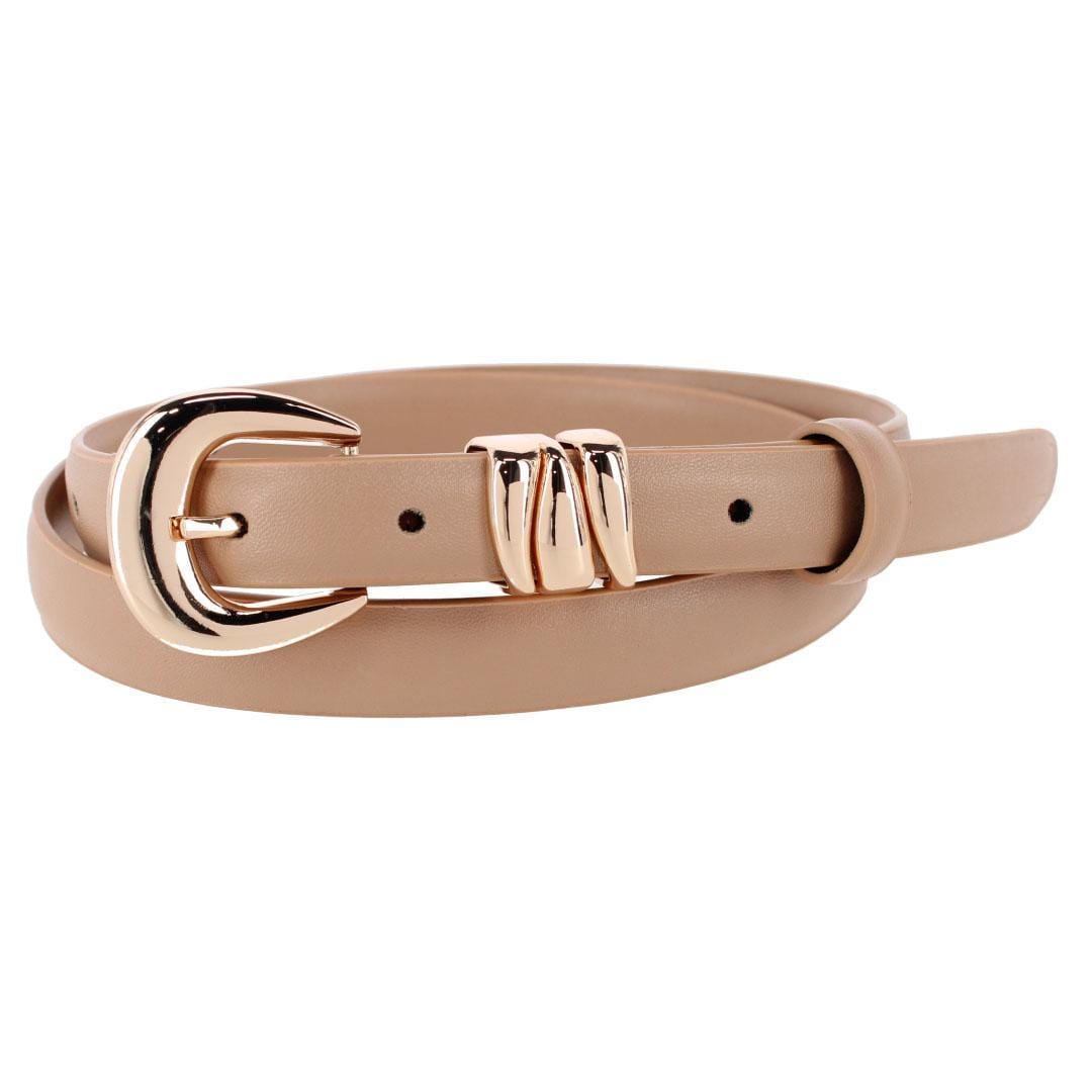 CTM® Women's Skinny Leather Dress Belt with Keeper Detail