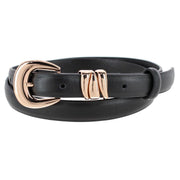 Women's Skinny Leather Dress Belt with Keeper Detail