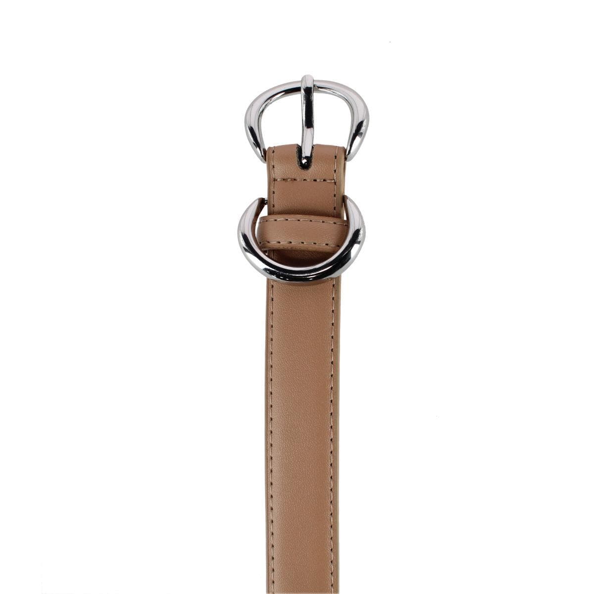 CTM® Women's Leather Dress Belt with Metal Keeper - Beige