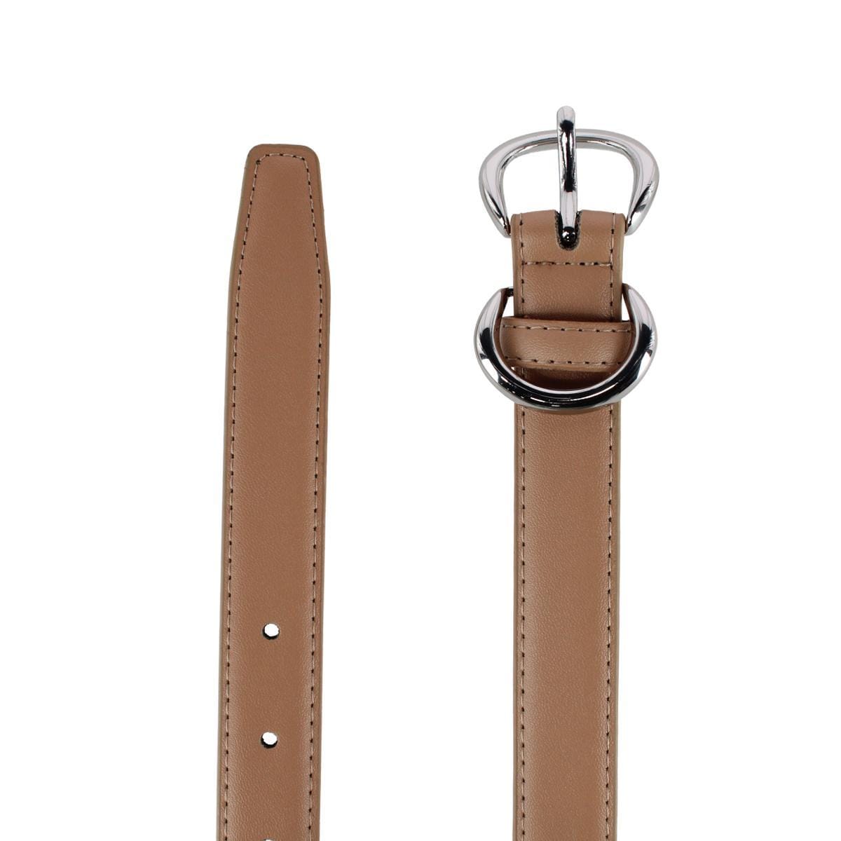 CTM® Women's Leather Dress Belt with Metal Keeper - Beige