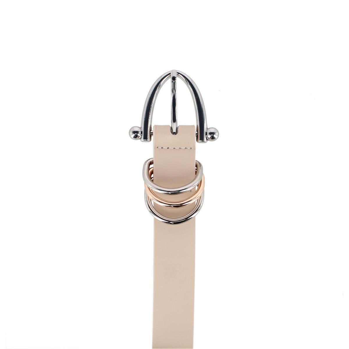 CTM® Women's Skinny Dress Belt with Triple Ring Detail - Beige with Silver Buckle